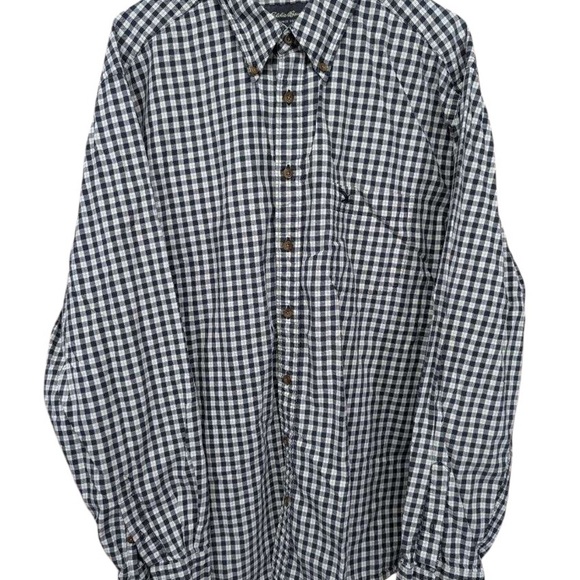 Eddie Bauer Mens XL Tall plaid button down shirt black/ white - Picture 1 of 6